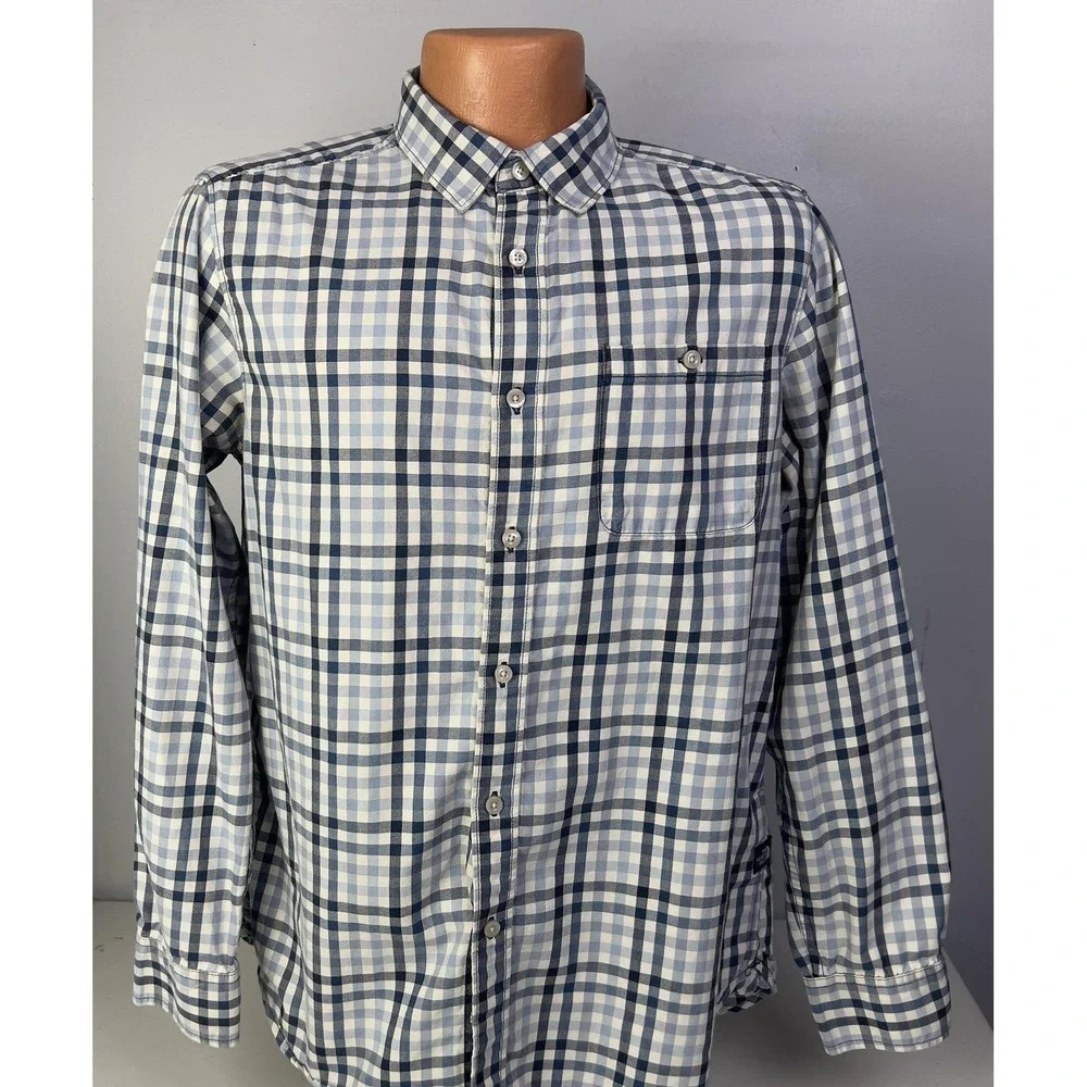 The North Face Shirt Mens M Blue Plaid Long Sleeve Button Down Outdoor Casual